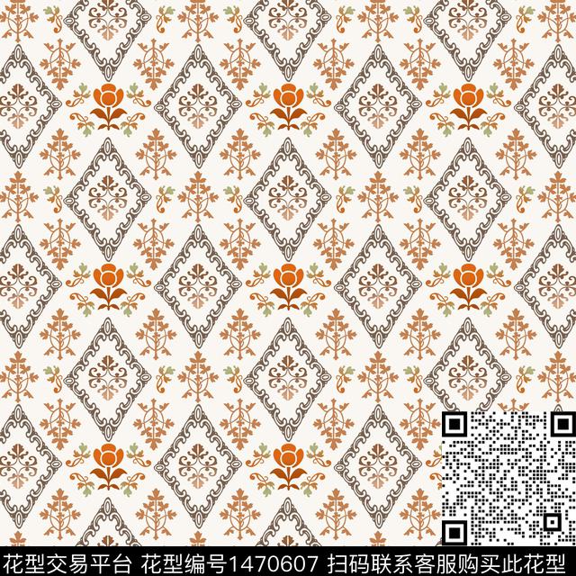 线条民族风花卉传统印花华亿平台下载（图片编号: 1470607） - 瓦栏（Walan）