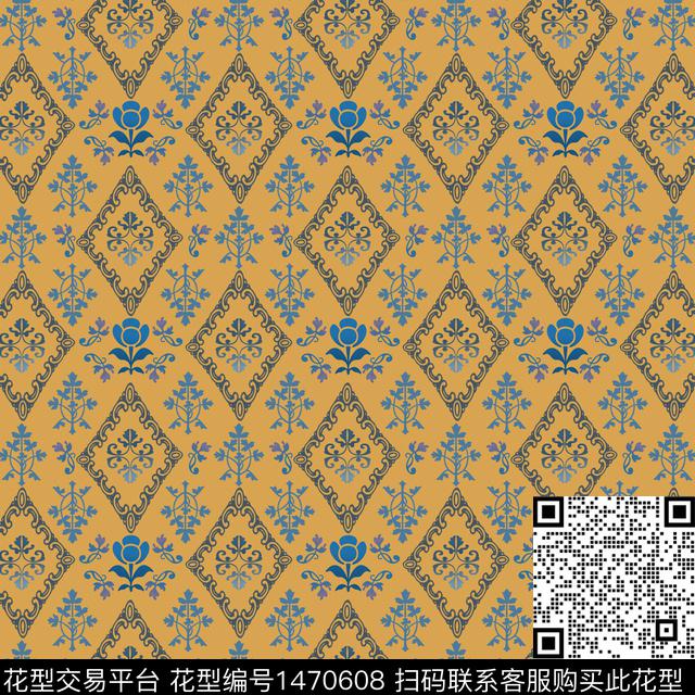线条民族风花卉传统印花华亿平台下载（图片编号: 1470608） - 瓦栏（Walan）