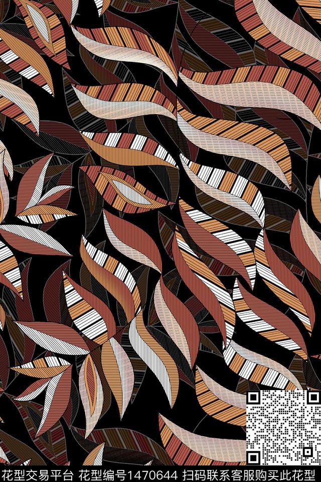 绿植树叶大牌风香云纱数码印花华亿平台下载（图片编号: 1470644） - 瓦栏（Walan）