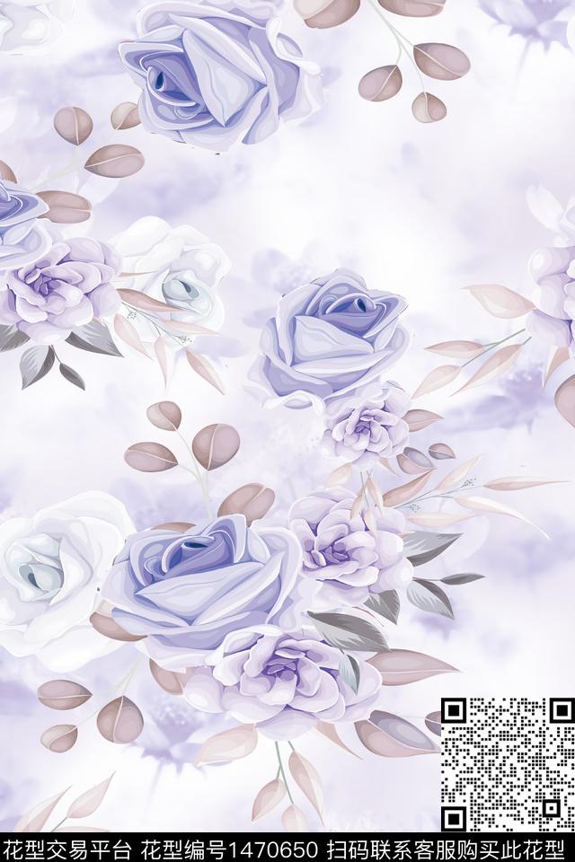 花卉小清新真丝数码印花华亿平台下载（图片编号: 1470650） - 瓦栏（Walan）