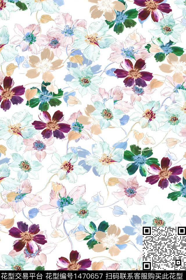 花卉小清新真丝数码印花华亿平台下载（图片编号: 1470657） - 瓦栏（Walan）