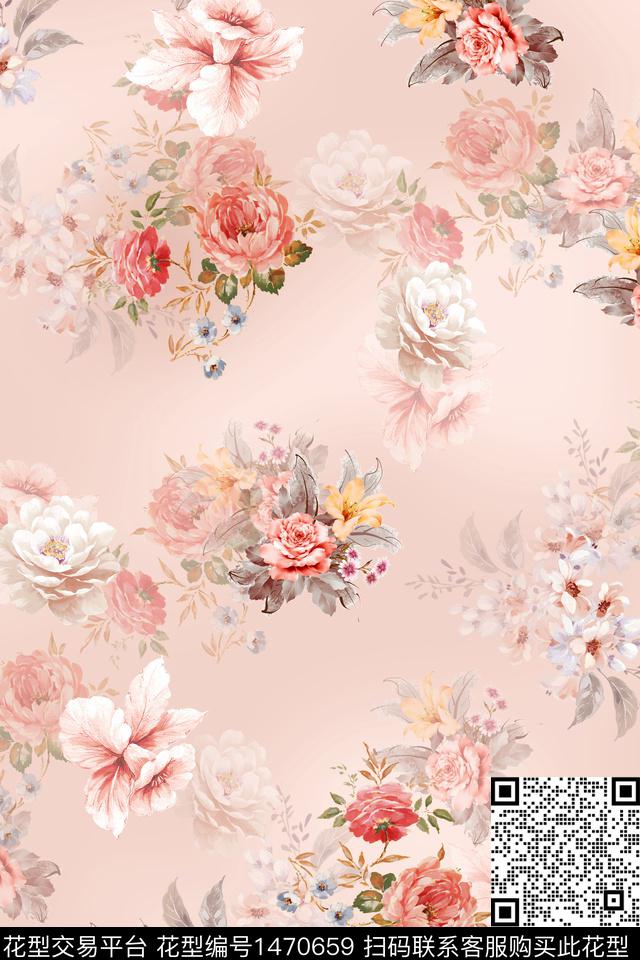 花卉小清新真丝数码印花华亿平台下载（图片编号: 1470659） - 瓦栏（Walan）