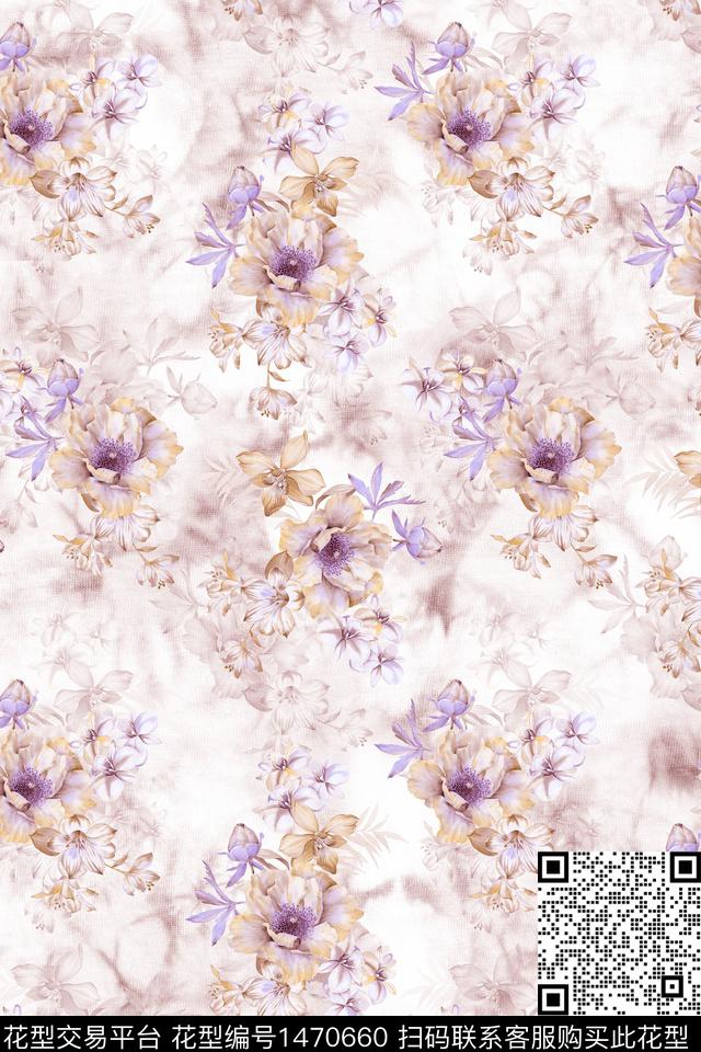 花卉小清新真丝数码印花华亿平台下载（图片编号: 1470660） - 瓦栏（Walan）