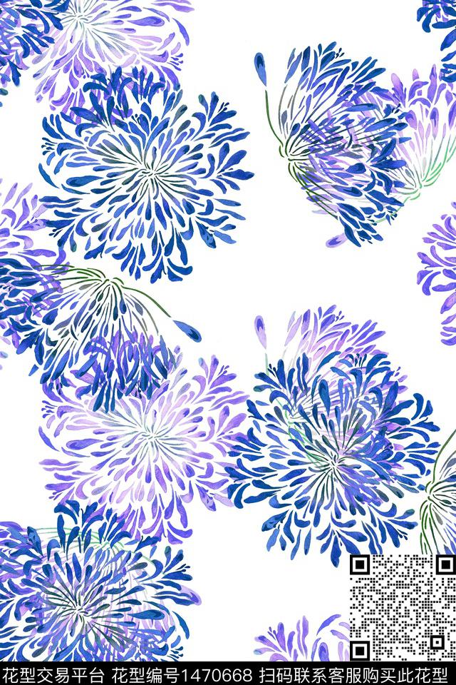 清爽底花卉花卉大牌风数码印花华亿平台下载（图片编号: 1470668） - 瓦栏（Walan）