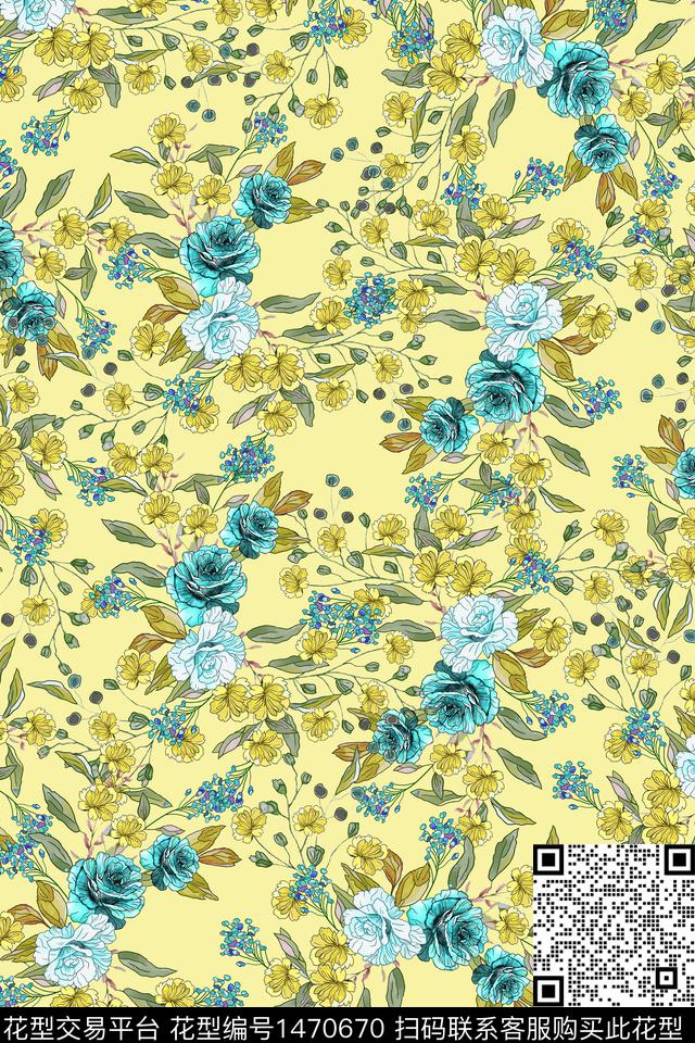 清爽底花卉花卉大牌风数码印花华亿平台下载（图片编号: 1470670） - 瓦栏（Walan）