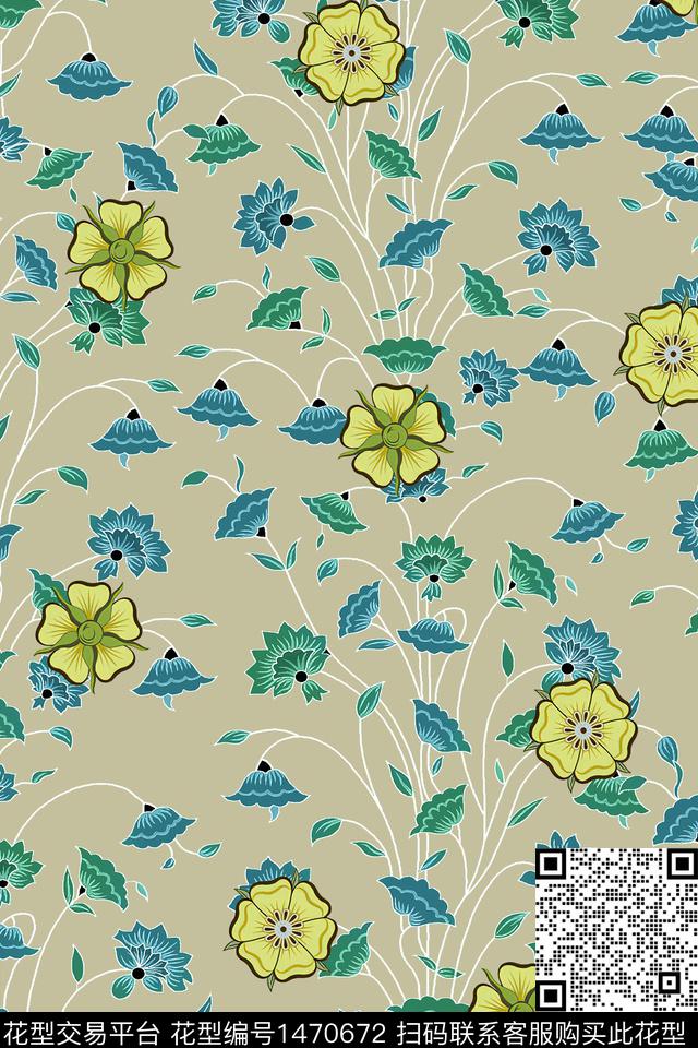 清爽底花卉花卉大牌风数码印花华亿平台下载（图片编号: 1470672） - 瓦栏（Walan）