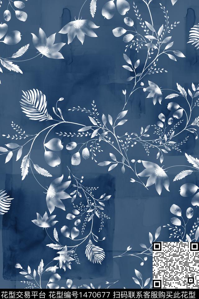 肌理绿植树叶水彩数码印花华亿平台下载（图片编号: 1470677） - 瓦栏（Walan）