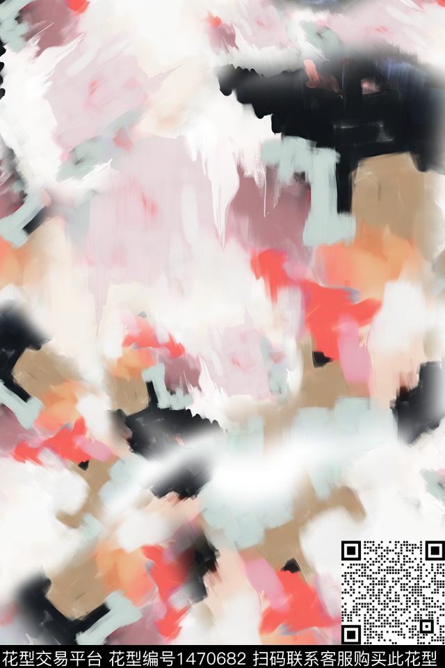 肌理水彩抽象花卉数码印花华亿平台下载（图片编号: 1470682） - 瓦栏（Walan）