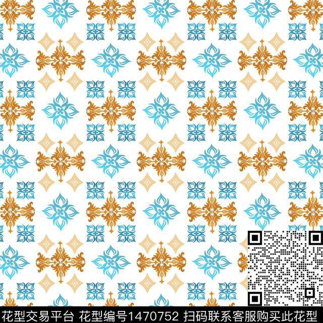 线条格子花卉传统印花华亿平台下载（图片编号: 1470752） - 瓦栏（Walan）