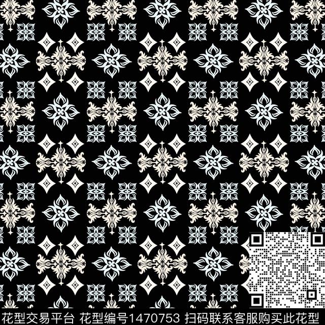 线条格子花卉传统印花华亿平台下载（图片编号: 1470753） - 瓦栏（Walan）