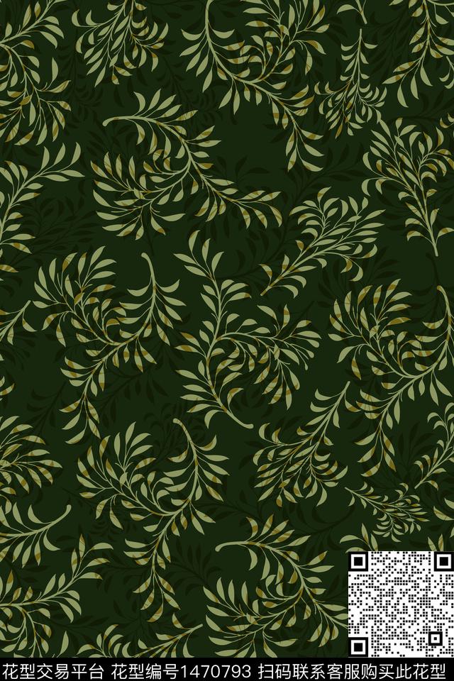 绿植树叶水彩民族花卉数码印花华亿平台下载（图片编号: 1470793） - 瓦栏（Walan）