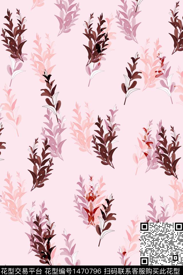 绿植树叶水彩年轻女性数码印花华亿平台下载（图片编号: 1470796） - 瓦栏（Walan）