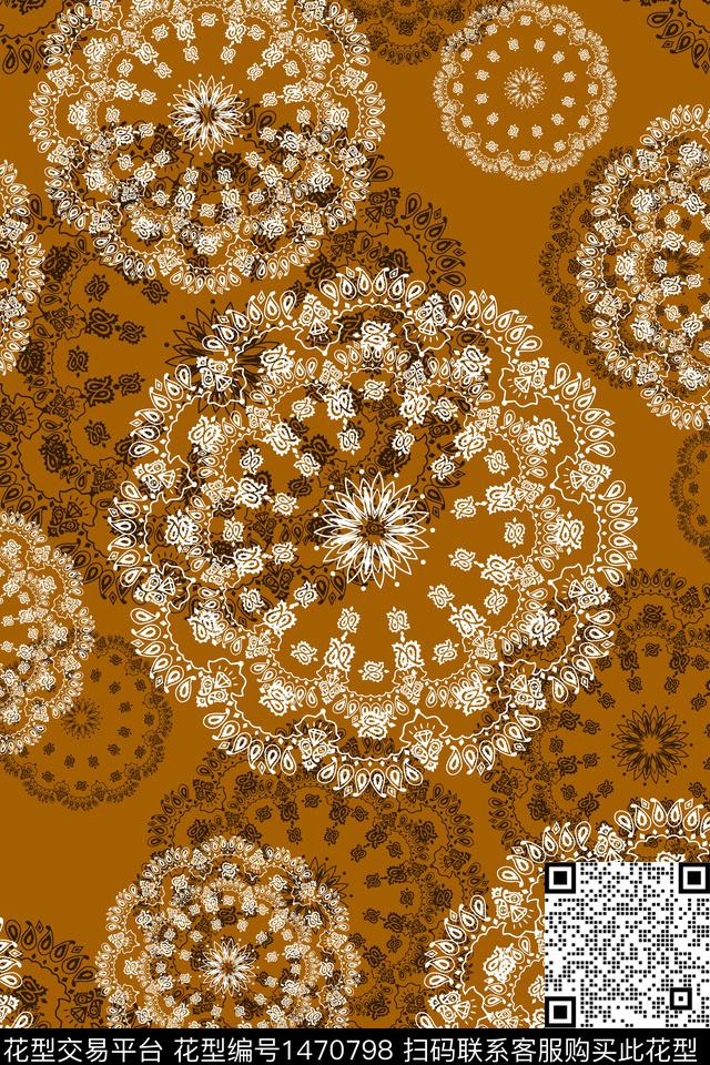 几何民族花卉传统纹样数码印花华亿平台下载（图片编号: 1470798） - 瓦栏（Walan）