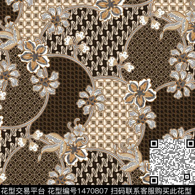 民族风香云纱混合拼接数码印花华亿平台下载（图片编号: 1470807） - 瓦栏（Walan）