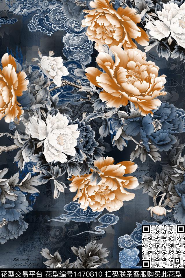 花卉中国风真丝数码印花华亿平台下载（图片编号: 1470810） - 瓦栏（Walan）