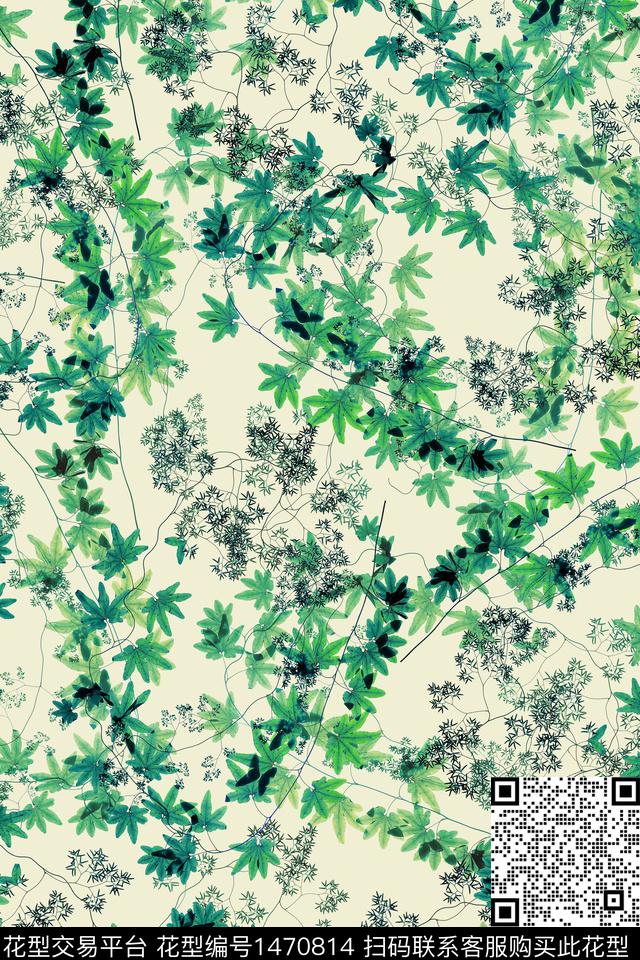 绿植树叶花卉大牌风数码印花华亿平台下载（图片编号: 1470814） - 瓦栏（Walan）
