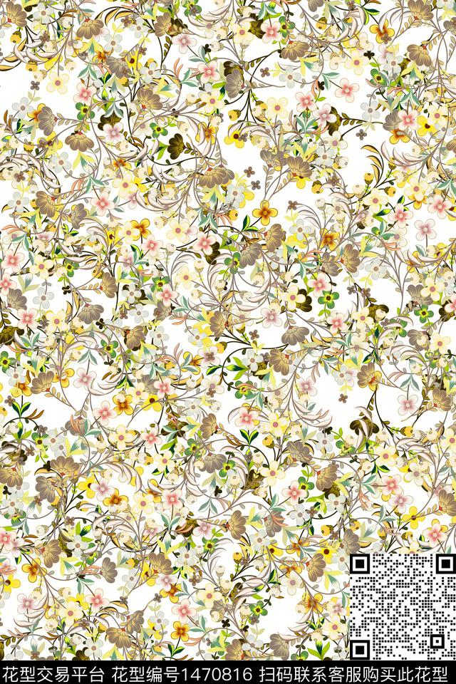 清爽底花卉花卉大牌风数码印花华亿平台下载（图片编号: 1470816） - 瓦栏（Walan）