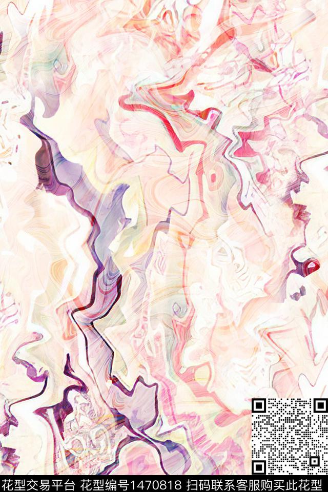 小清新抽象真丝数码印花华亿平台下载（图片编号: 1470818） - 瓦栏（Walan）