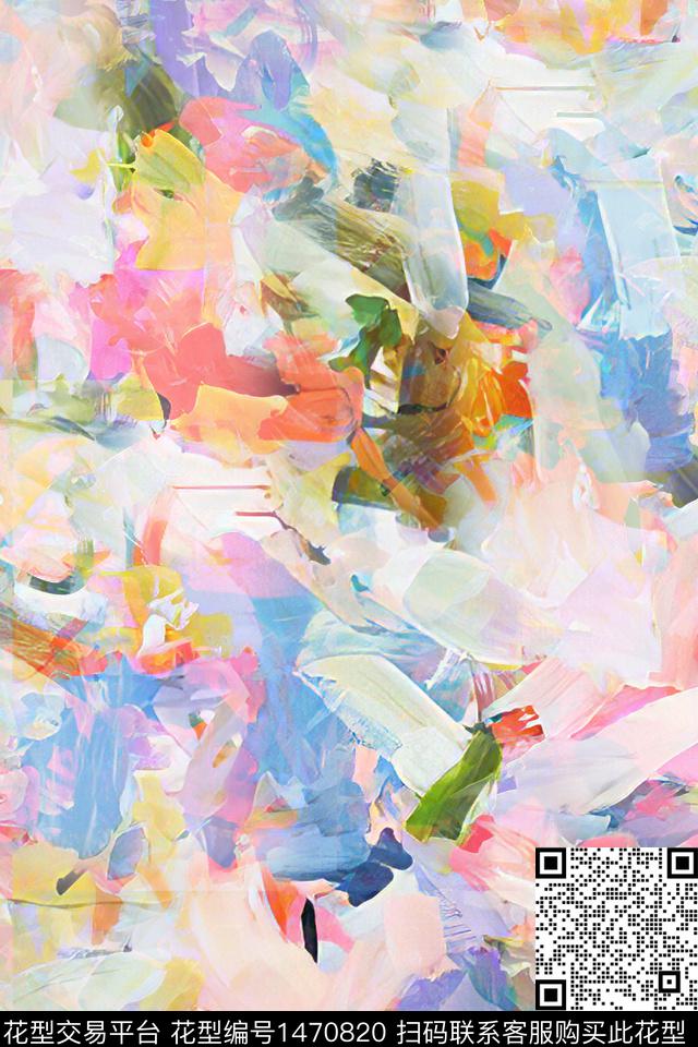 小清新抽象真丝数码印花华亿平台下载（图片编号: 1470820） - 瓦栏（Walan）