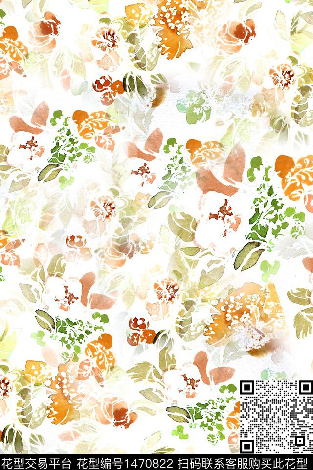 花卉小清新真丝数码印花华亿平台下载（图片编号: 1470822） - 瓦栏（Walan）