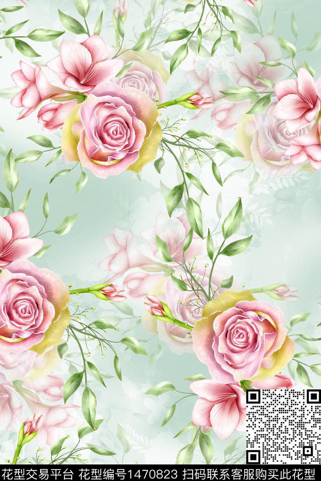 花卉小清新真丝数码印花华亿平台下载（图片编号: 1470823） - 瓦栏（Walan）