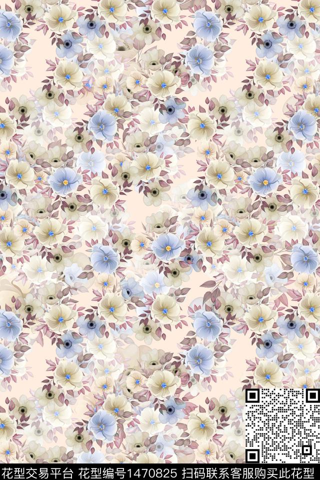 花卉小清新真丝数码印花华亿平台下载（图片编号: 1470825） - 瓦栏（Walan）
