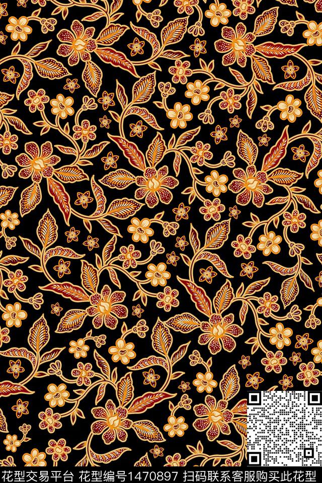 民族风花卉小碎花数码印花华亿平台下载（图片编号: 1470897） - 瓦栏（Walan）
