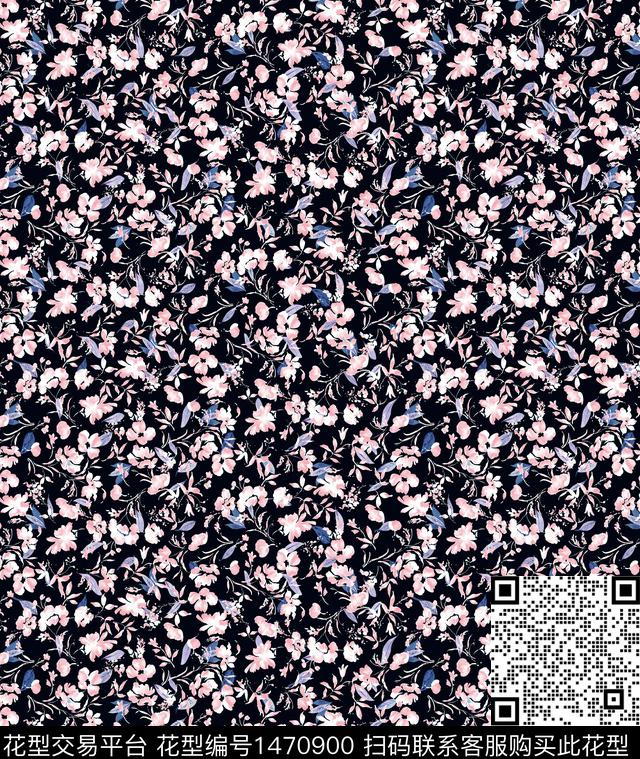 水彩花卉小碎花枝叶数码印花华亿平台下载（图片编号: 1470900） - 瓦栏（Walan）