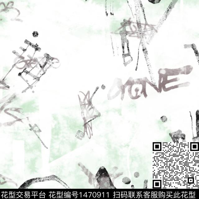 写意字母男装满版花数码印花华亿平台下载（图片编号: 1470911） - 瓦栏（Walan）