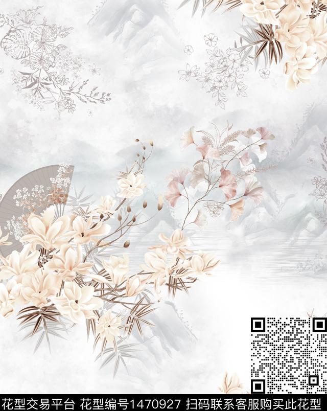 扎染华亿平台花卉旗袍数码印花华亿平台下载（图片编号: 1470927） - 瓦栏（Walan）