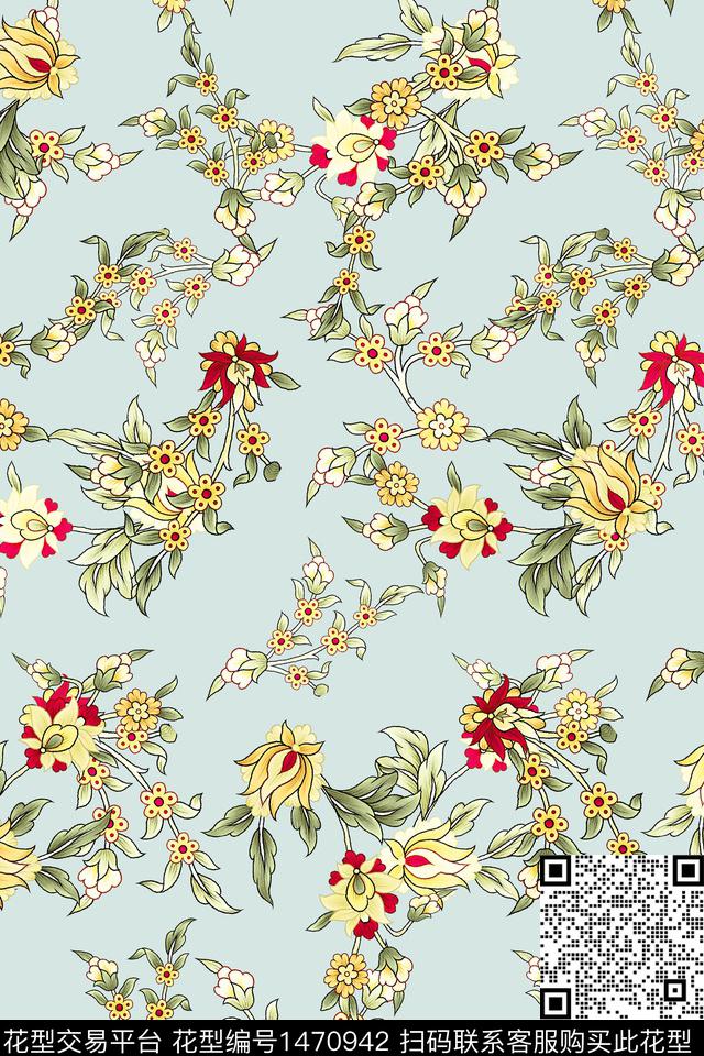 清爽底花卉花卉大牌风数码印花华亿平台下载（图片编号: 1470942） - 瓦栏（Walan）