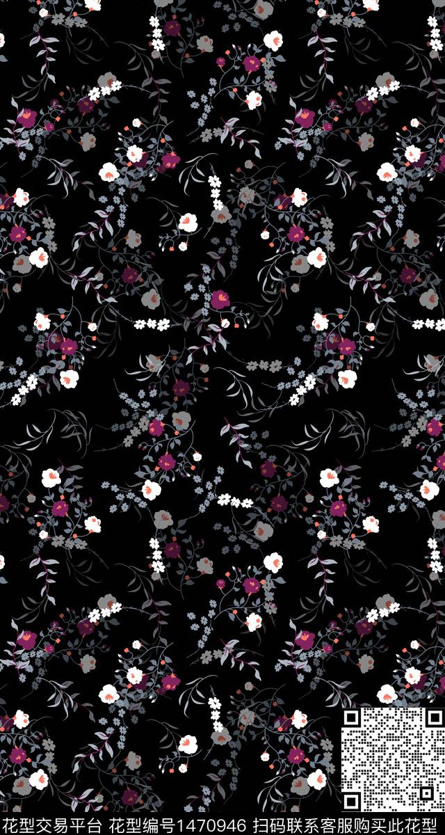 小清新真丝小碎花数码印花华亿平台下载（图片编号: 1470946） - 瓦栏（Walan）