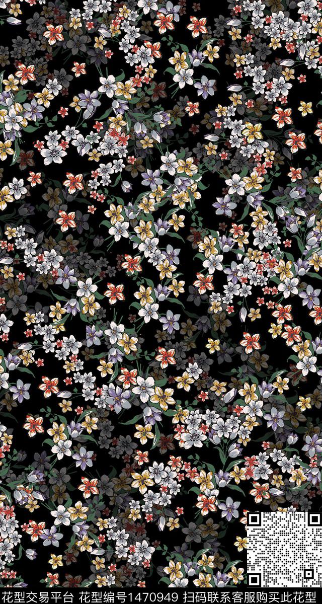 花卉小清新真丝数码印花华亿平台下载（图片编号: 1470949） - 瓦栏（Walan）