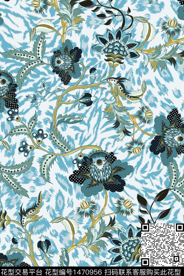 豹纹民族风花卉数码印花华亿平台下载（图片编号: 1470956） - 瓦栏（Walan）