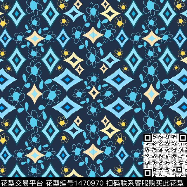 格子花卉小碎花传统印花华亿平台下载（图片编号: 1470970） - 瓦栏（Walan）