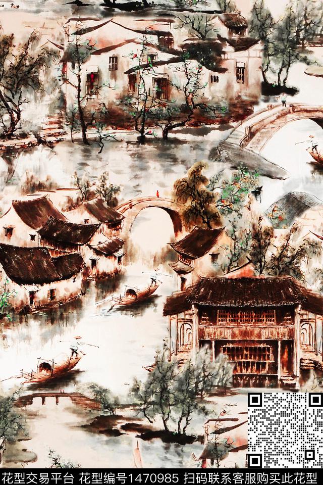 建筑风景景观中国风数码印花华亿平台下载（图片编号: 1470985） - 瓦栏（Walan）