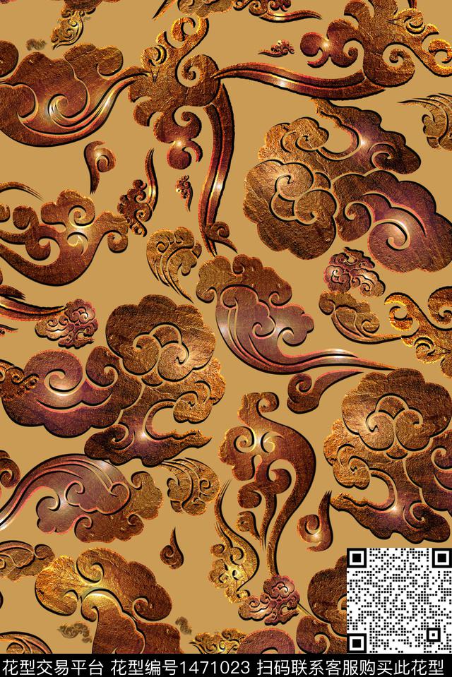 祥云中国风旗袍风数码印花华亿平台下载（图片编号: 1471023） - 瓦栏（Walan）