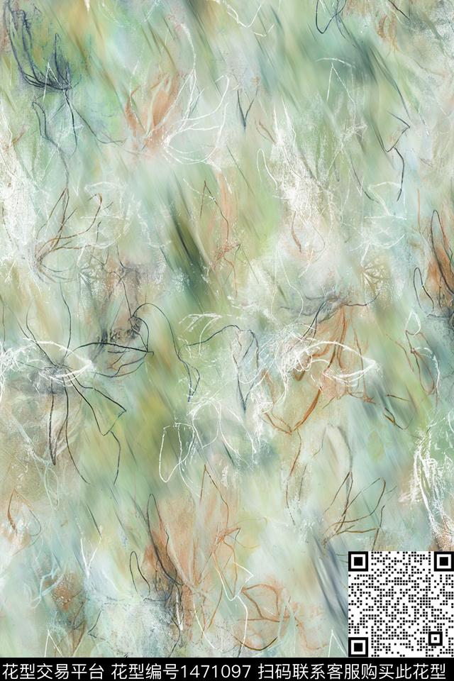 水彩绿植树叶年轻女性数码印花华亿平台下载（图片编号: 1471097） - 瓦栏（Walan）