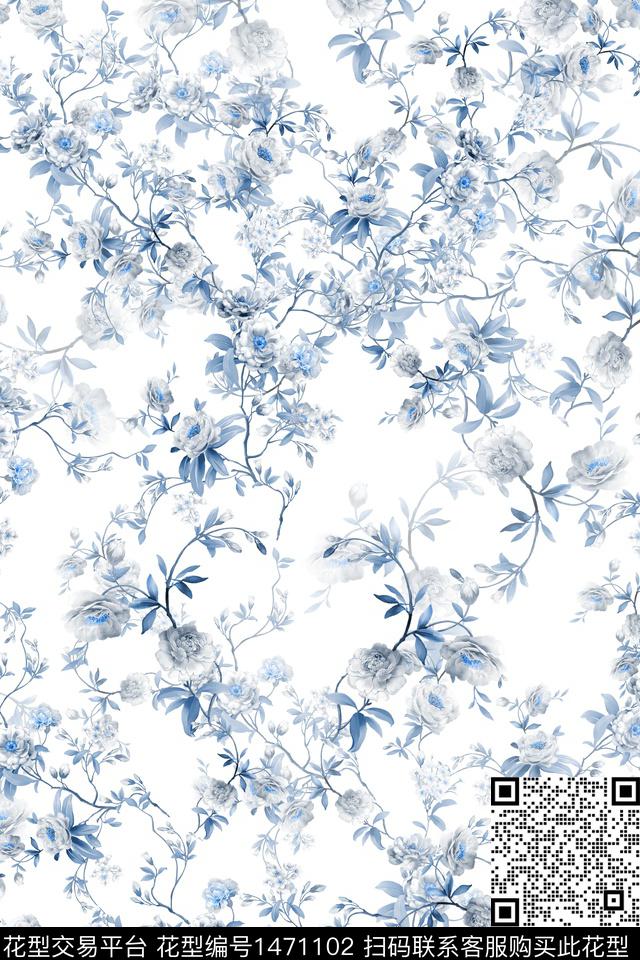 花卉小清新真丝数码印花华亿平台下载（图片编号: 1471102） - 瓦栏（Walan）