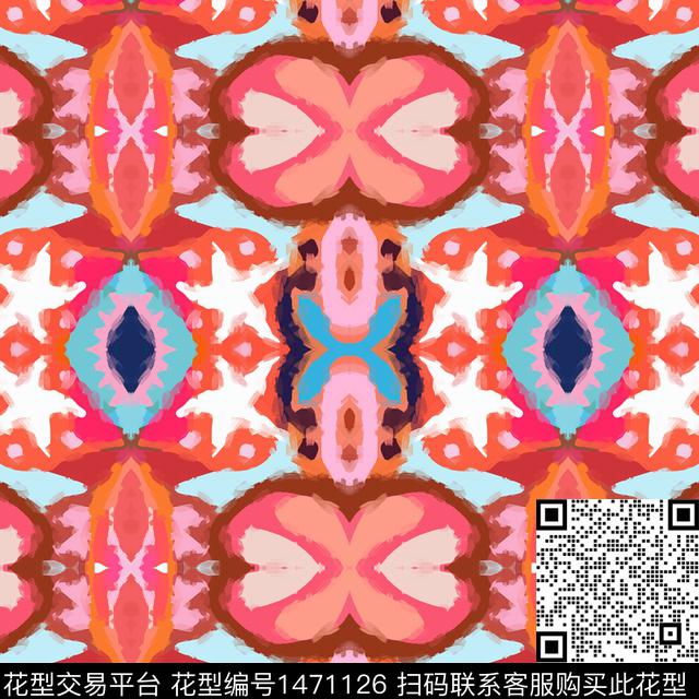 几何几何花卉民族花卉数码印花华亿平台下载（图片编号: 1471126） - 瓦栏（Walan）
