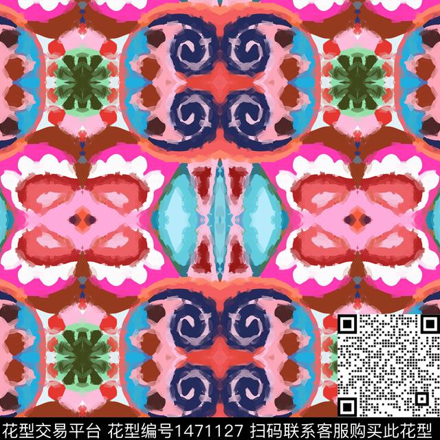 几何几何花卉民族花卉数码印花华亿平台下载（图片编号: 1471127） - 瓦栏（Walan）