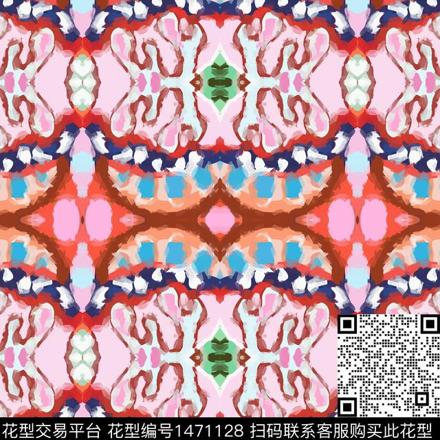 几何几何花卉民族花卉数码印花华亿平台下载（图片编号: 1471128） - 瓦栏（Walan）