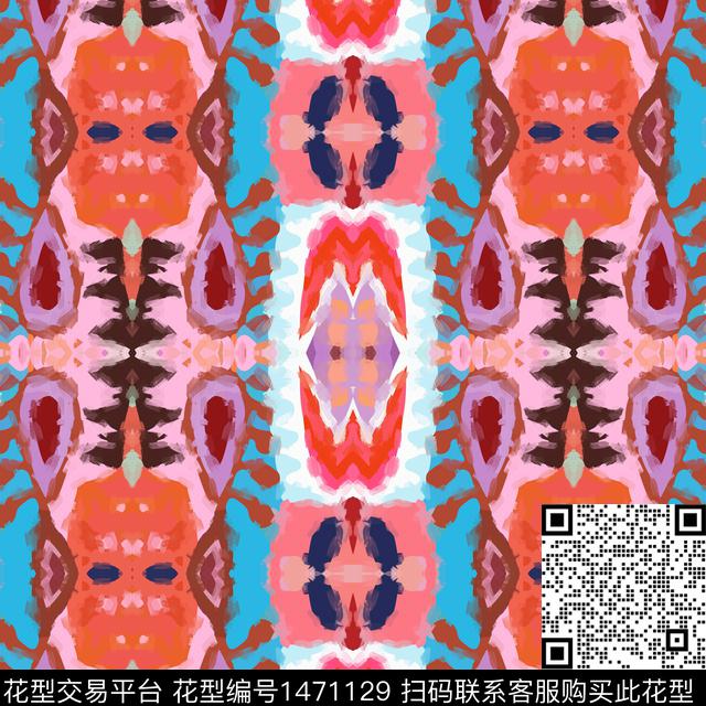 几何几何花卉民族花卉数码印花华亿平台下载（图片编号: 1471129） - 瓦栏（Walan）
