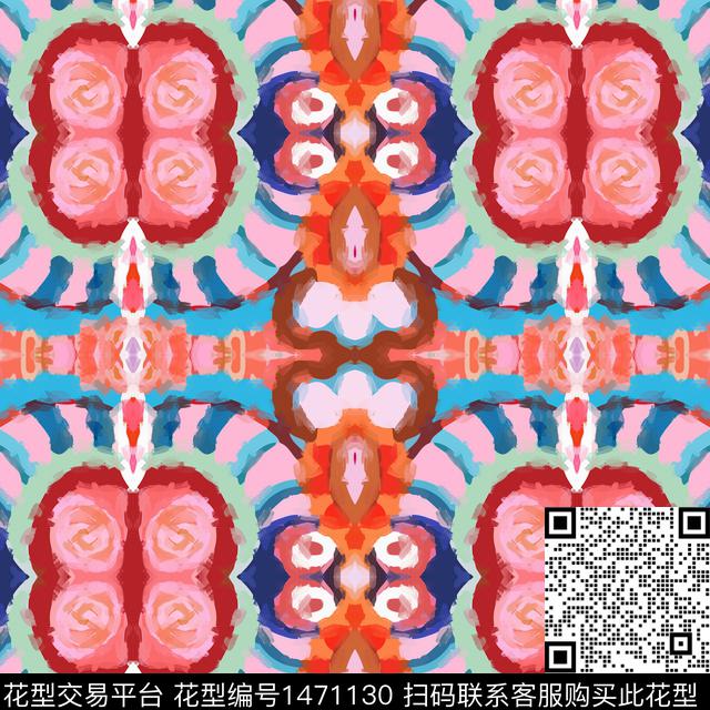 几何几何花卉民族花卉数码印花华亿平台下载（图片编号: 1471130） - 瓦栏（Walan）