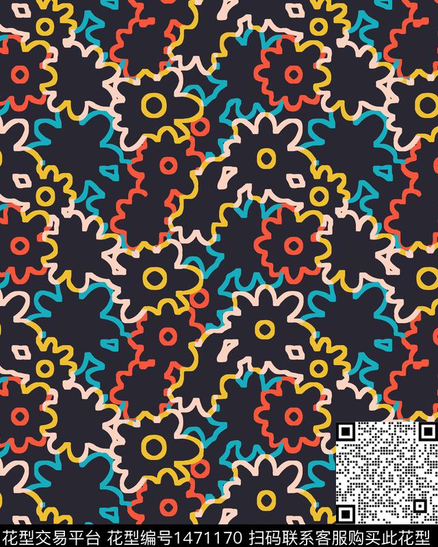 简约抽象花卉女装传统印花华亿平台下载（图片编号: 1471170） - 瓦栏（Walan）