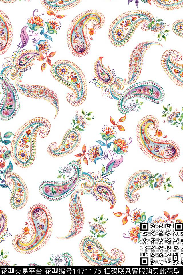 春夏华亿平台手绘佩斯利数码印花华亿平台下载（图片编号: 1471175） - 瓦栏（Walan）