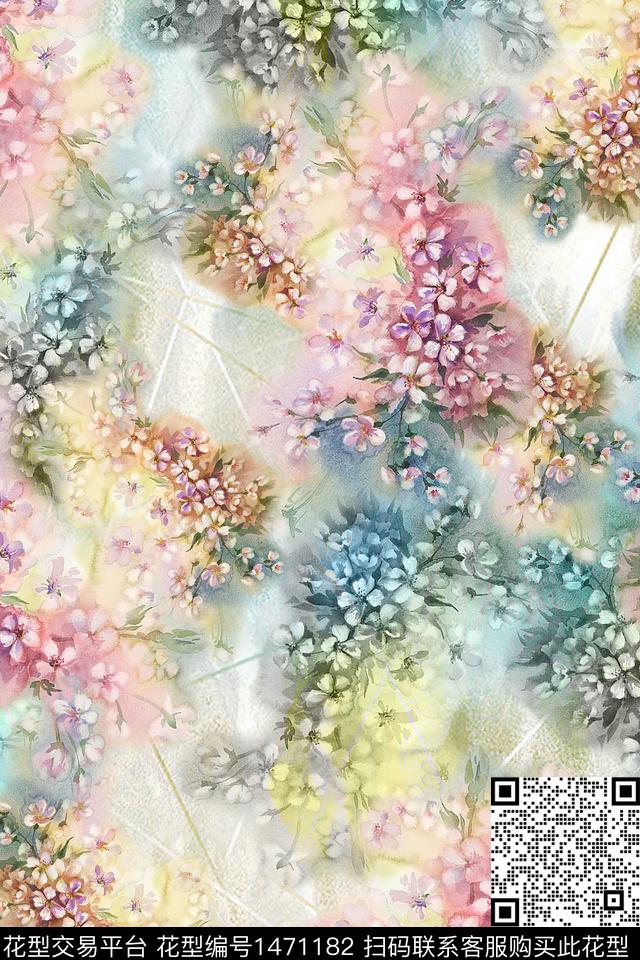 肌理水彩绿植树叶数码印花华亿平台下载（图片编号: 1471182） - 瓦栏（Walan）