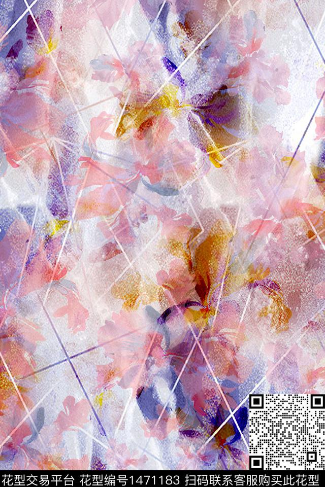 肌理水彩绿植树叶数码印花华亿平台下载（图片编号: 1471183） - 瓦栏（Walan）