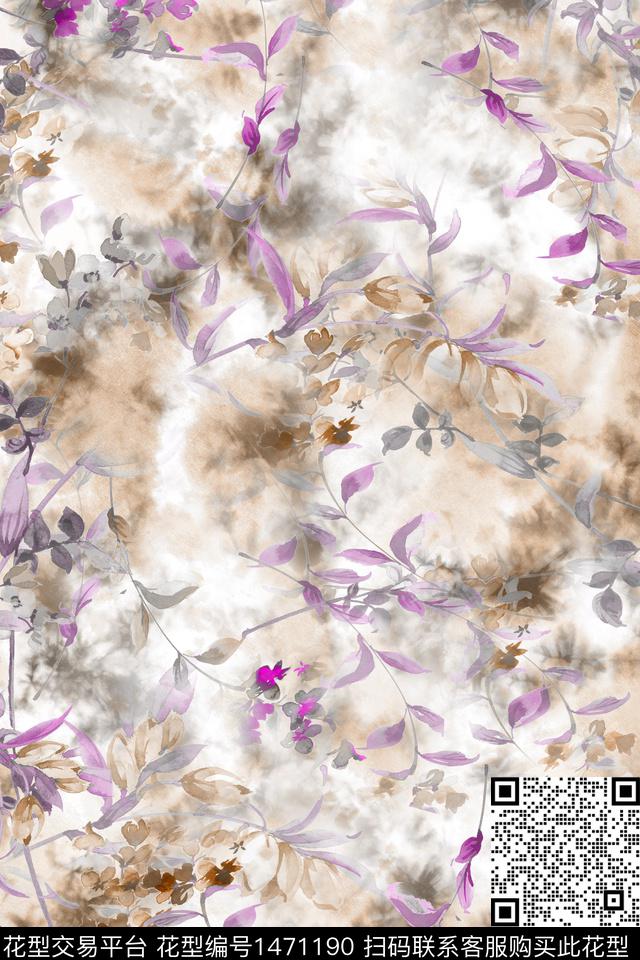 花卉抽象真丝数码印花华亿平台下载（图片编号: 1471190） - 瓦栏（Walan）