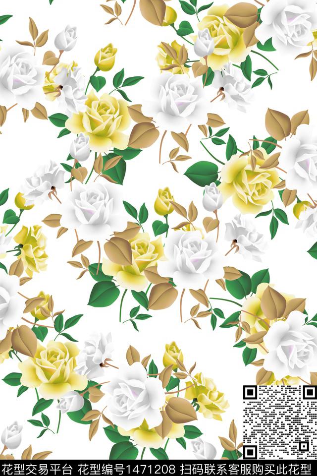 清爽底花卉花卉大牌风数码印花华亿平台下载（图片编号: 1471208） - 瓦栏（Walan）